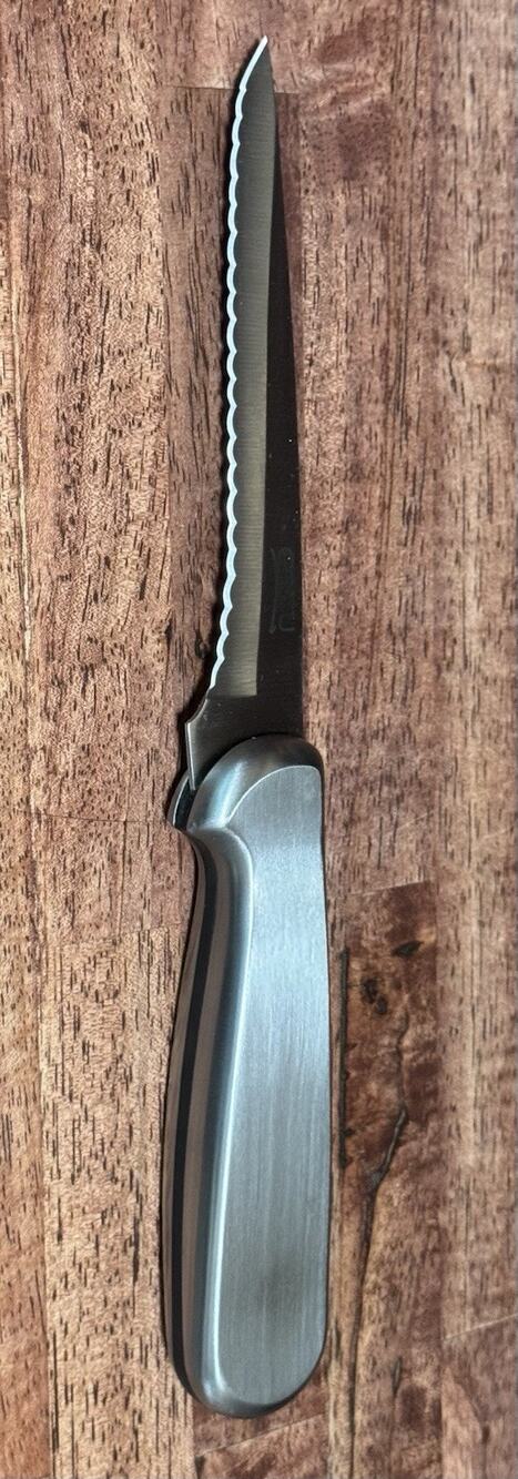 GINSU Stainless Steel Serrated Edge Boning Knife ~ Metal Handle